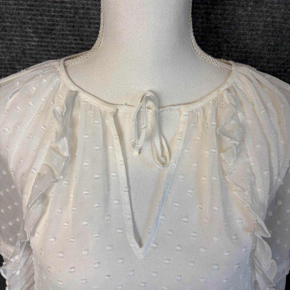 Express Swiss Dot Ruffle Blouse Womens XS White Sheer Boho Cottagecore NWT - Picture 2 of 7